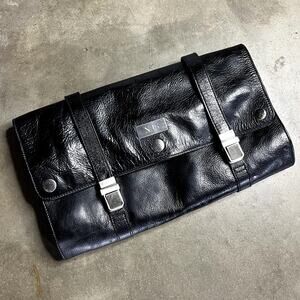 Vintage Mens Black Clutch Leather Travel Bag With Closet Hook